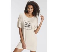 Sleepshirt LASCANA, Damen, Gr. 40/42, N-Gr, beige (ecru), Single Jersey, Obermaterial: 95% Viskose, 5% Elasthan, loose fit ca. Mitte Oberschenkel, Rundhals, abgesteppte Kante, Kleider Sleepshirt, in l