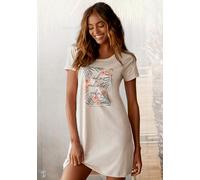 Sleepshirt LASCANA, Damen, Gr. 44/46, N-Gr, beige (sand, meliert), Single Jersey, Obermaterial: 100% Baumwolle, bedruckt, Basic, Basic kurz, Rundhals, eingesetzt, Kleider Sleepshirt, zum Wohlfühlen (9