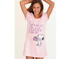 Sleepshirt PEANUTS, Damen, Gr. 36/38, N-Gr, rosa, Single Jersey, Obermaterial: 100% Baumwolle, bequem kurz, Rundhals, eingesetzt, Kleider Sleepshirt, mit Snoopy-Print in Minilänge (625662-36) rosa