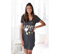 Sleepshirt PEANUTS, Damen, Gr. 48/50, N-Gr, grau (anthrazit), Single Jersey, Obermaterial: 100% Baumwolle, loose fit kurz, Rundhals, eingesetzt, Kleider Sleepshirt, mit großem Snoopy-Motiv (88801306-4