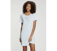Sleepshirt S.OLIVER, Damen, Gr. 40/42, N-Gr, blau, Single Jersey, Obermaterial: 50% Baumwolle, 50% Viskose, bedruckt, unifarben, loose fit mini, Rundhals, Kleider Sleepshirt, schöner Frontdruck (17685