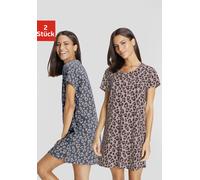 Sleepshirt VIVANCE DREAMS, Damen, Gr. 32/34, N-Gr, blau (mauve, dunkles anthrazitblau gemustert), Single Jersey, Obermaterial: 100% Baumwolle, Basic, bequem kurz, Rundhals, abgesteppt, Kleider Sleepsh