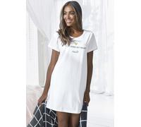Sleepshirt VIVANCE DREAMS, Damen, Gr. 32/34, N-Gr, weiß, Single Jersey, Obermaterial: 100% Baumwolle, Basic mini, Rundhals, eingesetzt, Kleider Sleepshirt, mit Foliendruck (99430235-32) weiß