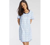Sleepshirt VIVANCE DREAMS, Damen, Gr. 36/38, N-Gr, blau (blau gestreift), Single Jersey, Obermaterial: 100% Baumwolle, gestreift, bequem kurz, Rundhals, Babylock kontrastfarben, Kleider Sleepshirt, mi