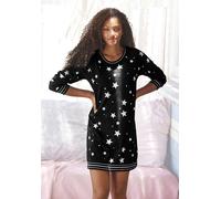 Sleepshirt VIVANCE DREAMS, Damen, Gr. 36/38, N-Gr, schwarz-weiß (schwarz, weiß), Single Jersey, Obermaterial: 100% Baumwolle, gemustert, Basic, Basic kniefrei, Rundhals, Raglanärmel Rippstrickbündchen