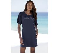 Sleepshirt VIVANCE DREAMS, Damen, Gr. 40/42, N-Gr, blau (dunkelblau), Single Jersey, Obermaterial: 60% Baumwolle, 40% Polyester, bedruckt, unifarben, bequem ca. Mitte Oberschenkel, Rundhals, abgestepp