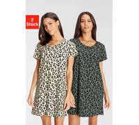 Sleepshirt VIVANCE DREAMS, Damen, Gr. 44/46, N-Gr, schwarz (ecru, schwarz, gemustert), Single Jersey, Obermaterial: 100% Baumwolle, animal-print, Basic, bequem kurz, Rundhals, abgesteppt, Kleider Slee