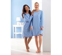 Sleepshirt WÄSCHEPUR "Sleepshirts", Damen, Gr. 36/38, Normalgrößen, blau (blau, bedruckt, blau), 100% Baumwolle, bedruckt, gemustert, unifarben, Kleider Sleepshirt (61403166-36) blau, bedruckt, blau