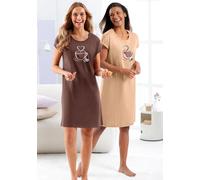 Sleepshirt WÄSCHEPUR "Sleepshirts", Damen, Gr. 40/42, Normalgrößen, braun (camel, schoko), 100% Baumwolle, bedruckt, gemustert, Kleider Sleepshirt (22028843-40) camel, schoko