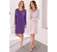 Sleepshirt WÄSCHEPUR "Sleepshirts", Damen, Gr. 40/42, Normalgrößen, bunt (rosé, lila, bedruckt, lila), 100% Baumwolle, bedruckt, gemustert, mehrfarbig, Kleider Sleepshirt (57075627-40) rosé, lila, bed