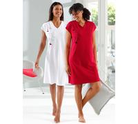 Sleepshirt WÄSCHEPUR "Sleepshirts", Damen, Gr. 40/42, Normalgrößen, rot (weiß, rot), 50% Baumwolle, 50% Viskose, gemustert, Kleider Sleepshirt (23461437-40) weiß, rot