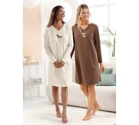 Sleepshirt WÄSCHEPUR "Sleepshirts", Damen, Gr. 44/46, Normalgrößen, braun (champagner, braun), 100% Baumwolle, bedruckt, gemustert, mehrfarbig, Kleider Sleepshirt (86376167-44) champagner, braun