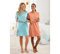 Sleepshirt WÄSCHEPUR "Sleepshirts", Damen, Gr. 44/46, Normalgrößen, bunt (mint, meliert, orange, meliert), 60% Baumwolle, 40% Polyester, bedruckt, gemustert, Kleider Sleepshirt (76900515-44) mint, mel