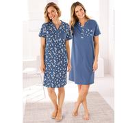 Sleepshirt WÄSCHEPUR "Sleepshirts", Damen, Gr. 48/50, Normalgrößen, blau (jeansblau, ecru, bedruckt, jeansblau), 100% Baumwolle, bedruckt, geblümt, gemustert, mehrfarbig, unifarben, Kleider Sleepshirt