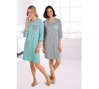 Sleepshirt WÄSCHEPUR "Sleepshirts", Damen, Gr. 48/50, Normalgrößen, grün (grau, meliert, mint), 95% Baumwolle, 5% Polyester, Meliert:85% Baumwolle, 15% Polyester, gemustert, gestreift, meliert, unifar