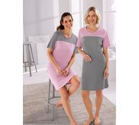 Sleepshirt WÄSCHEPUR "Sleepshirts", Damen, Gr. 48/50, Normalgrößen, rosé, steingrau, 100% Baumwolle, gemustert, gestreift, Kleider Sleepshirt (34015949-48) rosé, steingrau