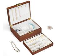 Slege Schmuckkästchen aus Holz für Damen,2 Ebenen Schmuckkasten,Handgefertigt Abnehmbare Schmuckschatulle,Schmuckaufbewahrung Mädchen,Schmuck Organizer für Ohrringe,Ring,Armbänder,Halsketten,Geschenk