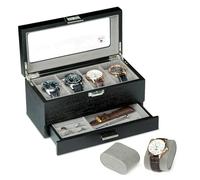 Slege Uhrenbox aus Holz 4 Schlitzen mit Schublade,Uhrenetui Herren,Handgefertigt Uhrenkasten Glasdeckel,Uhrenaufbewahrung für Uhren,Uhrengehäuse-Organizer,Uhrenbox-Organizer für Damen und Herren