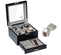 Slege Uhrenbox aus Holz 6 Fach, Handgefertigt Uhrenetui mit Schublade,Uhrenetui Herren,Uhrenkasten Glasdeckel,Uhrenaufbewahrung für Uhren,Uhrengehäuse-Organizer,Uhrenbox-Organizer für Damen und Herren