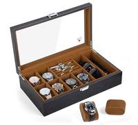 Slege Uhrenbox aus Holz,6 Fächer,Uhrenkasten Glasdeckel,Sonnenbrillenbox,Uhrenetui für Herren,Uhrenaufbewahrungsbox und Schmuckkästchen,Uhrenbox Organizer für Männer und Frauen,für Ringe,Ohrringe
