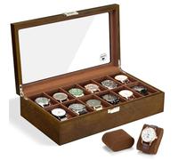 Slege Uhrenbox aus Holz mit 12 Fächer,Uhrenetui für Herren,Uhrenhalter Glasplatte & Uhrenkissen,Uhrenaufbewahrung für Uhren,Uhrenbox-Organizer für Damen und Herren,Geschenkidee,Watch Box,Watch Case