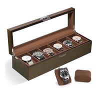 Slege Uhrenbox aus Holz mit 6 Fächer,Uhrenetui für Herren,Uhrenhalter Glasplatte & Uhrenkissen,Uhrenaufbewahrung für Uhren,Uhrenbox-Organizer für Damen und Herren,Geschenkidee,Watch Box,Watch Case