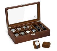 Slege Uhrenbox aus Holz mit 6 Fächer,Uhrenkasten Glasdeckel,Uhrenetui für Herren,Uhrenaufbewahrungsbox und Schmuckkästchen,Sonnenbrillenbox,Uhrenbox Organizer für Männer und Frauen,für Ringe,Ohrringe
