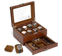Slege Uhrenbox aus Holz mit 8 Fächer,Uhrenkasten Glasdeckel,2 Ebenen,Uhrenetui für Herren,Uhrenaufbewahrung für Uhren,Schmuck Box,Uhrenbox-Organizer für Damen und Herren,für Ringe,Geschenkidee