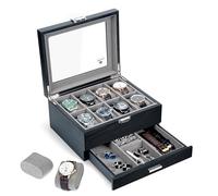 Slege Uhrenbox aus Holz mit 8 Schlitzen,2 Ebenen,Uhrenetui Herren,Handgefertigt Uhrenkasten mit Glasdeckel,Uhrenaufbewahrung für Uhren,Uhrengehäuse-Organizer,Uhrenbox-Organizer für Damen und Herren