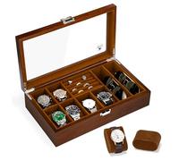 Slege Uhrenbox aus Holz,Sonnenbrillenbox,6 Fächer,Uhrenetui für Herren,Uhrenkasten Glasdeckel,Uhrenaufbewahrungsbox und Schmuckkästchen,Uhrenbox Organizer für Männer und Frauen,für Ringe,Geschenk
