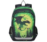 Sletend Schulrucksack für Mädchen und Jungen, langlebig, leicht, Büchertasche für Teenager, mit Seitentasche, reflektierenden Streifen, Doppelreißverschluss, Forest Giant Dragon, Einheitsgröße, Flap