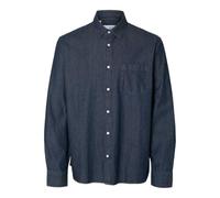 Langarmhemd SELECTED HOMME "SLHREGCARLO DENIM LS SHIRT NOOS", Herren, Gr. L, N-Gr, blau (dunkelblau denim), Web, Obermaterial: 100% Baumwolle, unifarben, modisch, regular fit, Langarm 2-Knopf-Manschet