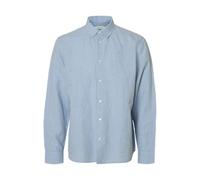 Langarmhemd SELECTED "SLHREGCLAY LINENBLEND LS SHIRT CLA NOOS", Herren, Gr. M, N-Gr, dusty blau stripes:weiß, Web, Obermaterial: 55% Leinen, 45% Baumwolle, gestreift, regular fit, Hemden (30551144-M) 