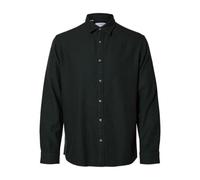 Langarmhemd SELECTED HOMME "SLHREGNOAH BRUSHED TWIST SHIRT LS NOOS", Herren, Gr. L, N-Gr, forest night detail:twisted, Web, Obermaterial: 100% Baumwolle, unifarben, regular fit, 2-Knopf-Manschette, He