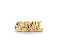 PANDORA Moments Goal Schriftzug Charm mit 14k vergoldete Metalllegierung und Zirkonia, Kompatibel Moments, 764709C01