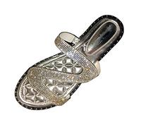 Slides Damen Gold, Sandalen Damen Elegant Flach Glitzer Sandaletten Diamanten Abendschuhe Sexy Strandsandalen Modern Sommer Sandalen Offen Barfuss Sandalen Este Sohle Sommerschuhe/Damenschuhe