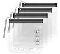 SLIJAR 4 Stück Transparent Kulturtasche mit Lanyard,Flugzeug Beutel Flüssigkeiten 20 x 20 cm,1 Liter Beutel Flugzeug Kulturbeutel,Reise Kosmetiktasche Reisegrößen Waschtasche für Damen & Herren