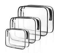 SLIJAR Transparente Reise-Kulturbeutel, 3 Stück, tragbar, wasserdicht, Kulturbeutel für Damen und Herren, transparente Make-up-Taschen aus PVC, Kosmetikbeutel, Reisezubehör, Kulturbeutel für Reisen