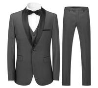 Sliktaa Herren Anzug Set 3 Teilig Slim Fit Schalkragen Smoking Grau XXL