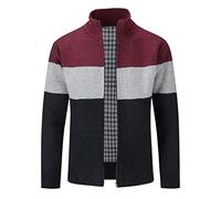 Sliktaa Herren Strickjacke Pullover Grobstrickjacke mit durchgehendem Reißverschluss Trichterhals Langarm-Strickpullover #DL160 Rot+ Marine 4XL