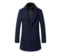 Sliktaa Herren Wollmantel dicker Trenchcoat mittlerer Länge Mantel Kerbe Kragen warmer Mantel Herren Wintermäntel mit abnehmbaren Windschutz Innenkragen Blau XXL