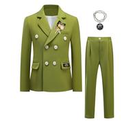 Sliktaa Jungen Anzug Set 4 Teilig Zweireihiger Blazer Grün 4 Jahre