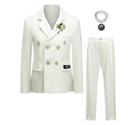 Sliktaa Jungen Anzug Set 4 Teilig Zweireihiger Blazer Weiß 6 Jahre
