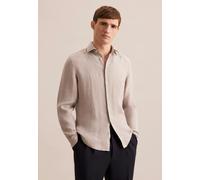 Businesshemd SEIDENSTICKER "Slim", Herren, Gr. S (38), normale Ärmellängen, beige (sand), 100% Leinen, unifarben, slim fit, 2-Knopf-Manschette, Hemden, Slim 1/1 Kentkragen Uni (87608848-38) sand