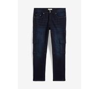 Cargojeans BONPRIX "Slim Fit Cargo-Stretch-Jeans, Straight", Herren, Gr. 50, N-Gr, blau (dunkelblau denim), Obermaterial: 98% Baumwolle, 2% Elasthan, slim fit, Jeans, Slim Fit, aus Baumwolle und Elast
