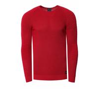 Rusty Neal Herren Pullover Feinstrick Gerippt Rundhals Strickpollver Slim Fit Freizeit Streetwear 349, Farbe:Rot, Größe S-3XL:L