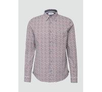 Langarmhemd S.OLIVER, Herren, Gr. XL, N-Gr, weiß rot aop, Web, Obermaterial: 97% Baumwolle, 3% Elasthan, bedruckt, slim fit taillenbedeckt, Manschette, Hemden, mit Kontrast-Details (65301750-XL) weiß