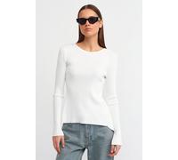 Slim Fit Geripptes Boot-Neck Sweatshirt