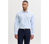 Langarmhemd JACK & JONES "JJJOE STRUCTURE SHIRT L/S", Herren, Gr. M, N-Gr, blau (cashmere blau), Web, Obermaterial: 60% Baumwolle, 40% Polyester, slim fit normal, ohne Ausschnitt, 2-Knopf-Manschette,