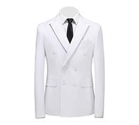 Slim Fit Herren Jacke Zweireiher Slim Fit Business Täglich Gala Blazer Spitze Revers Bräutigam Hochzeit Party Anzugjacke, Weiß 1, 3XL